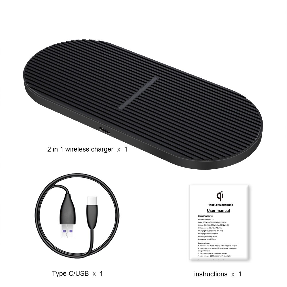 20W Snelle Draadloze Oplader Voor Samsung S10 S20 S21 Dual Seat Qi Draadloze Opladen Pad Voor Iphone 12 11 pro Xs Xr X 8 Airpods Pro: Silicone