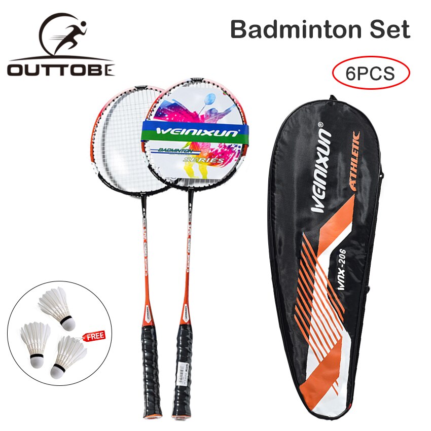 Outtobe 6PCS Badminton Racket Set Sports Fitness Rackets Iron Alloy Badminton Rackets with 3 Badmintons & Carry Bag