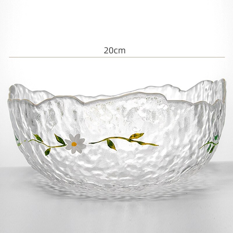 Hjemme håndmalede blomster glas tallerkener sæt frugt tallerken stue salat personlighed moderne koldt mønster western tallerken: 20 hvide kant skål