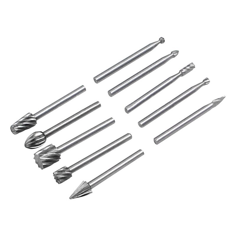 10pcs 1/8 HSS Routing Router Drill Bits Set HSS Burrs Tools Wood Stone Metal Root Carving Milling Cutter