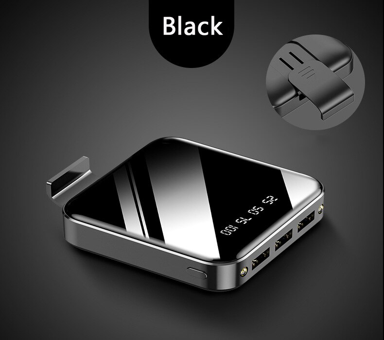 Mini-powerbank 20000 mah, typ c, tragbar, externer akku mit spiegelbildschirm, kompatibel mit xiaomi  mi 8 9 iphone 11.: Schwarz 2