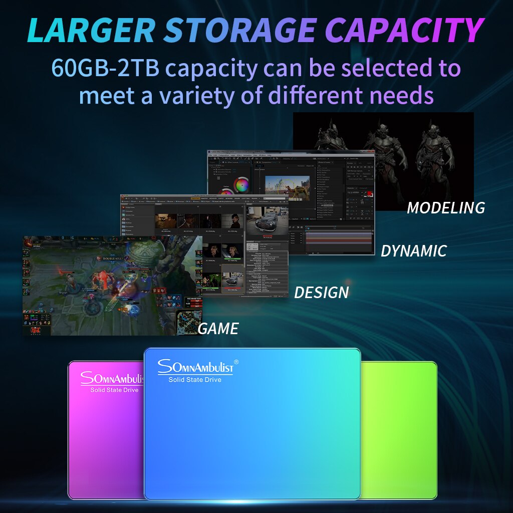 disque dur interne SSD sata 3, avec capacité de 60 go, 120 go, 240 go, 480 go, 960 go, 2 to, 2.5,