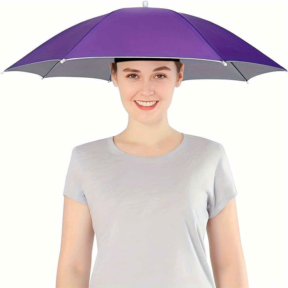 Chapéu guarda-chuva guarda-chuva montado na cabeça verão proteção contra chuva e sol ao ar livre chapéu guarda-chuva de pesca chapéu guarda-chuva usado na cabeça: ROXO