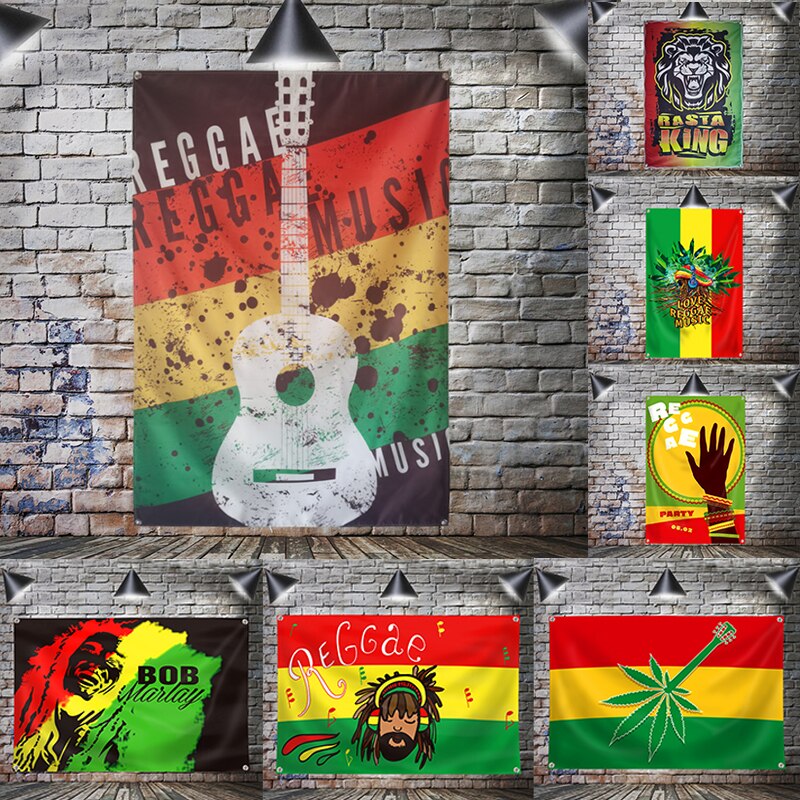 Leaf Rasta Lion Hanging Flag Banner Music Rock Reggae Jamaica Home Decoration Wall Art 4 Gromments in Corners 3*5FT 144cm*96cm