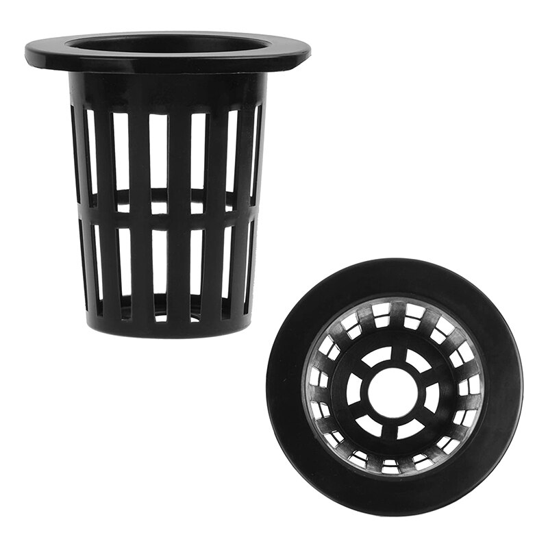 100 Pcs Black Plastic Slotted Mesh Net Plant Cups Pots Bucket Basket for Hydroponics/Aquaponics/Orchids 70MM
