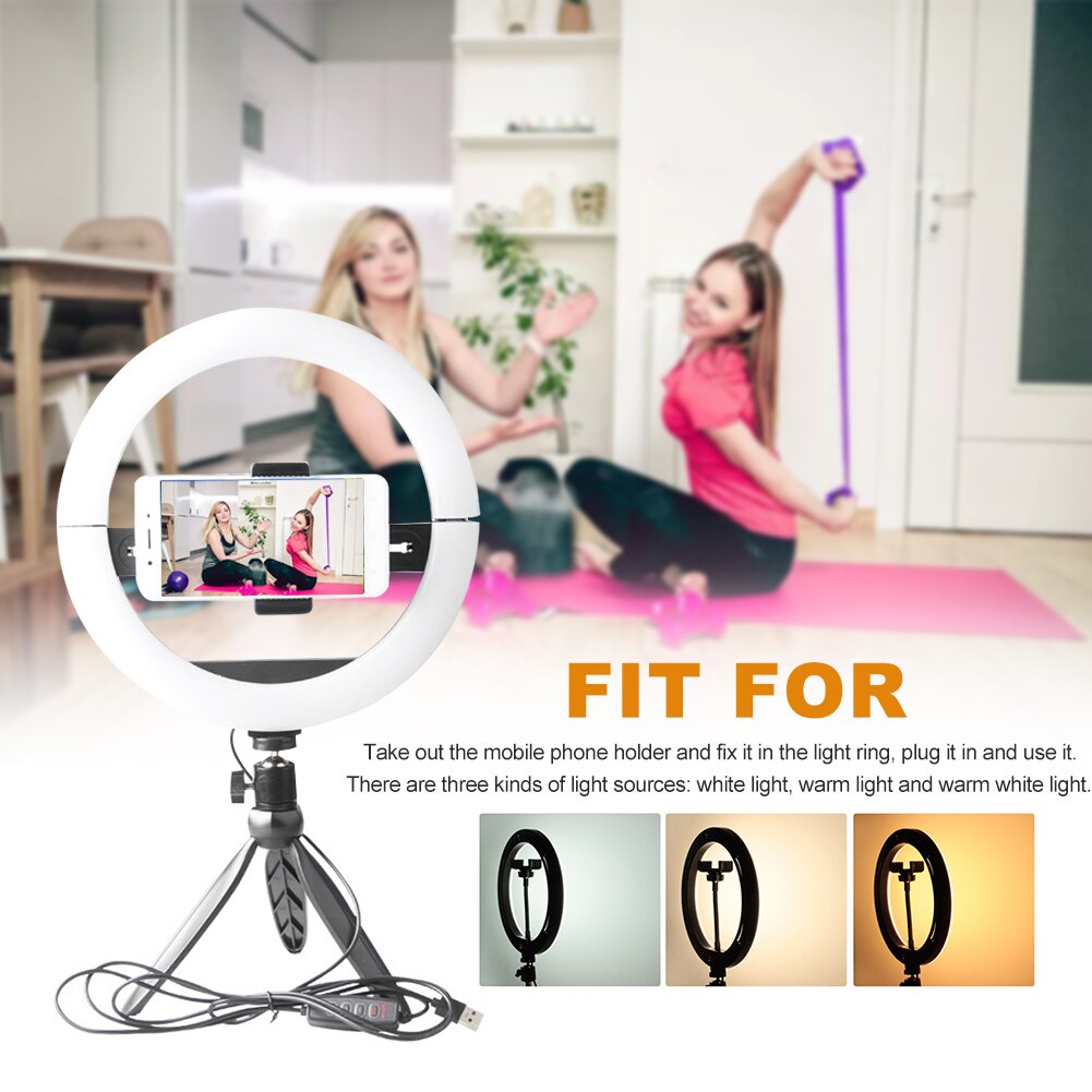 10inch Live Broadcast Phone Clip Selfie Desktop Studio LED Ring Fill Light ABS With Tripod Makeup Portable Foldable