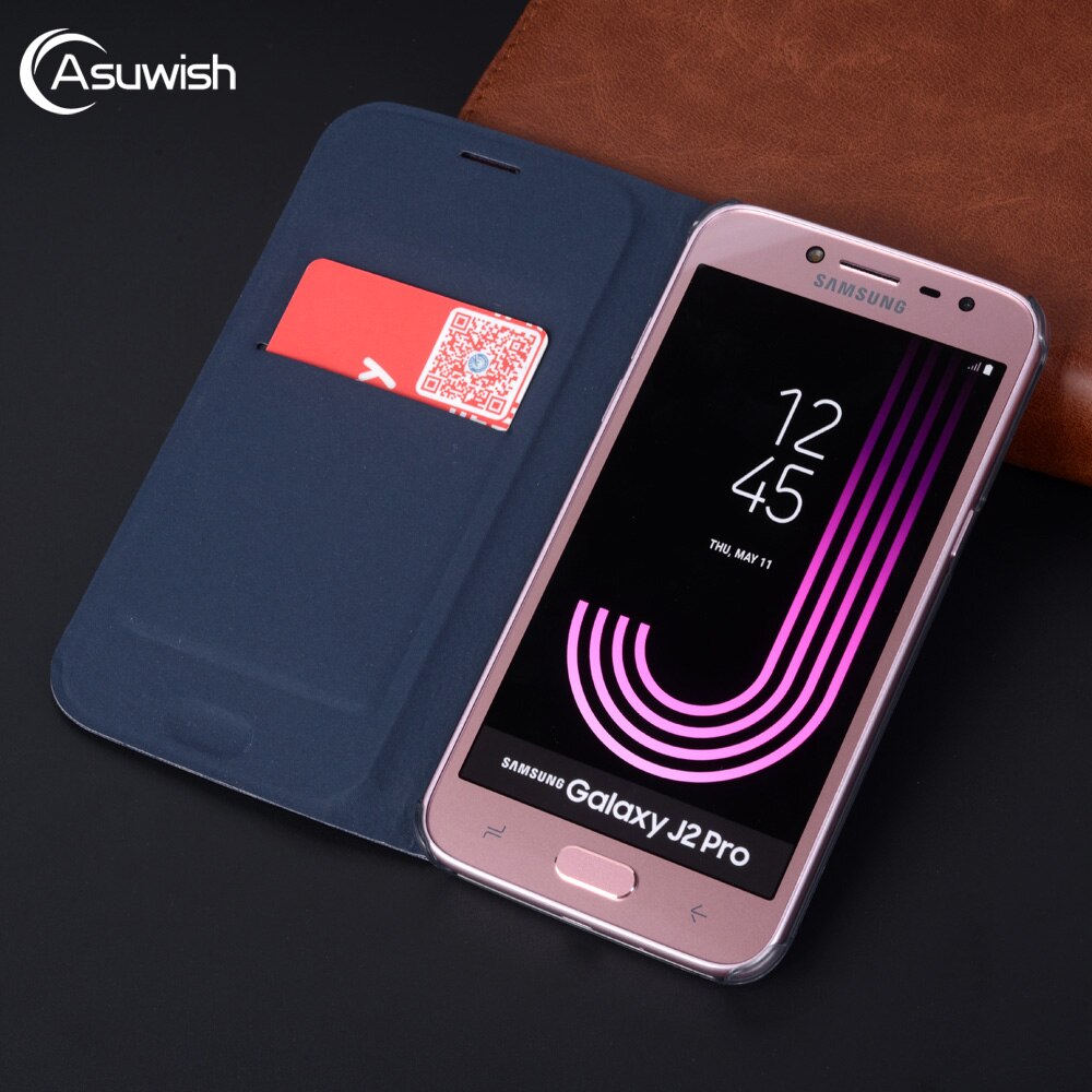 Flip-Cover Leder Telefon Fall Für Samsung Galaxy J2 Pro J2 J22018 GalaxyJ2 J 2 J2pro SM J250F J250 dünne Karte Brieftasche Fall