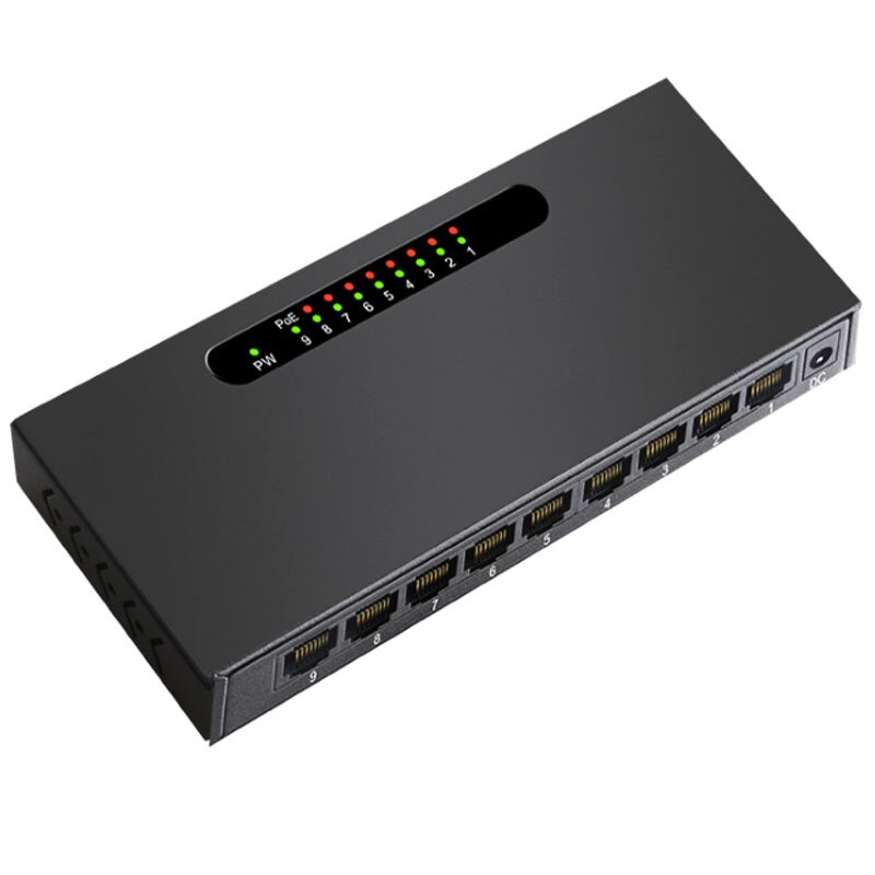 Poe Switch 10/100Mbps 52V Fast Ethernet Switch Met 9 Poorten Voor Ip Camera/Draadloze Ap/Cctv Camera