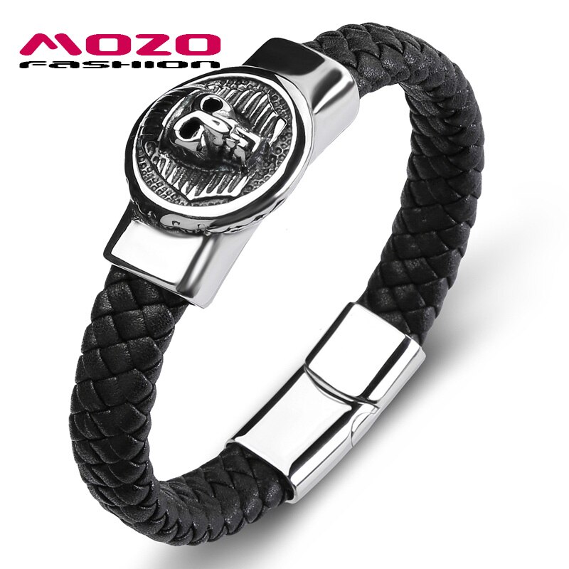 Trendy Egypte Schedel Armband Lederen Rvs Eenvoudige Bangle Mannelijke Collocatie Punk Manchet Sieraden: Inner perimeter165mm