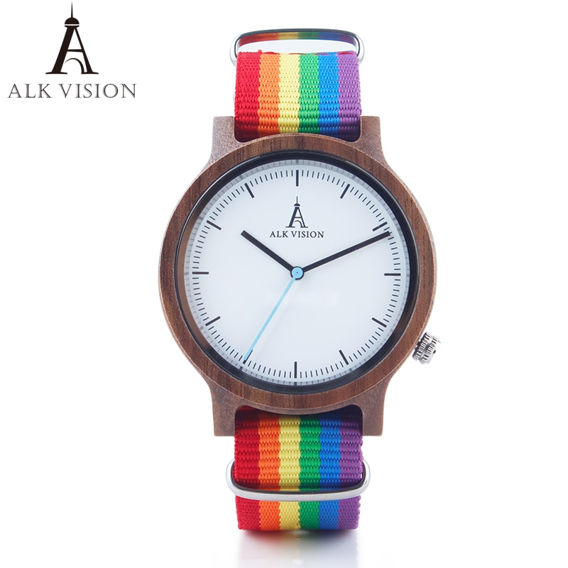Alk vision pride sateenkaari alkuun puukellot ylellisyysmerkki naiset miesten puukello kankaalla lgbt hihna rento rannekello