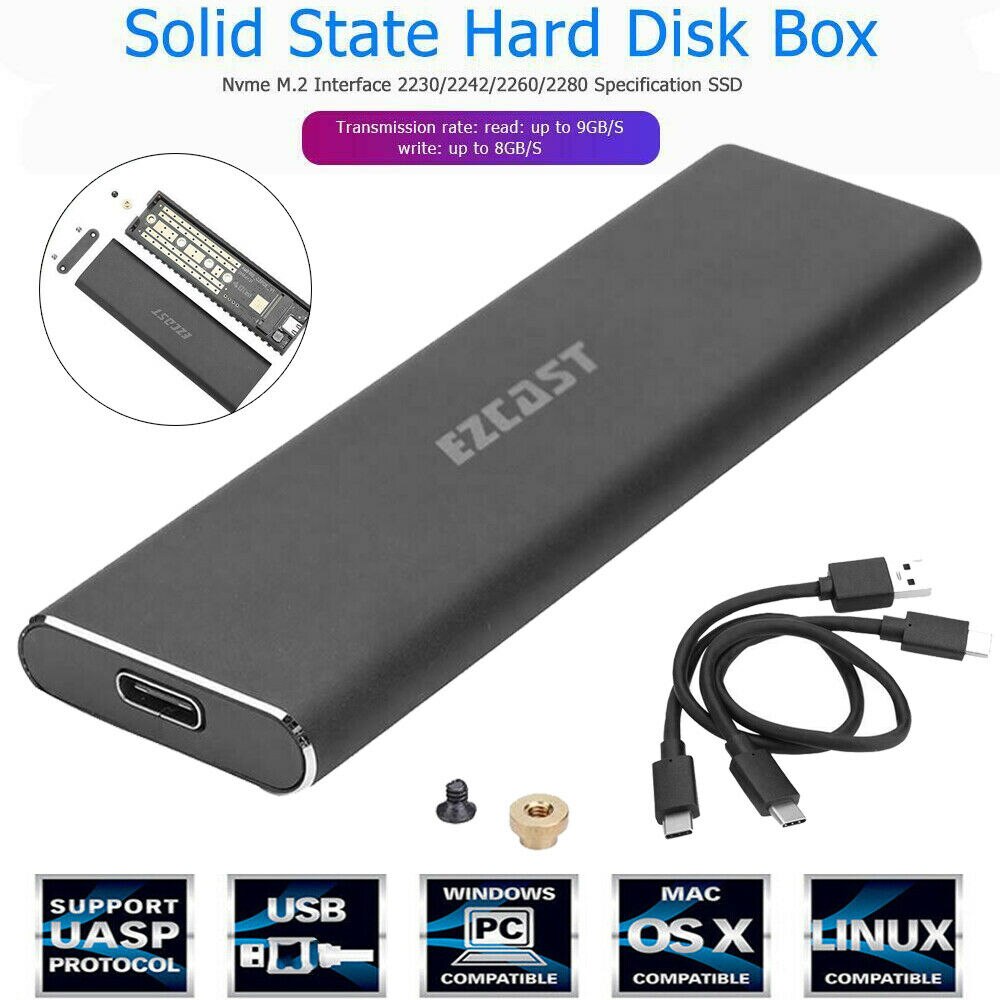 M2 Ssd Harde Case Nvme Solid State Disk Box Pcie Behuizing M.2 Interface 2230 2242 2260 2280 Naar Usb Type C 3.1 GEN2 M Key Adapter