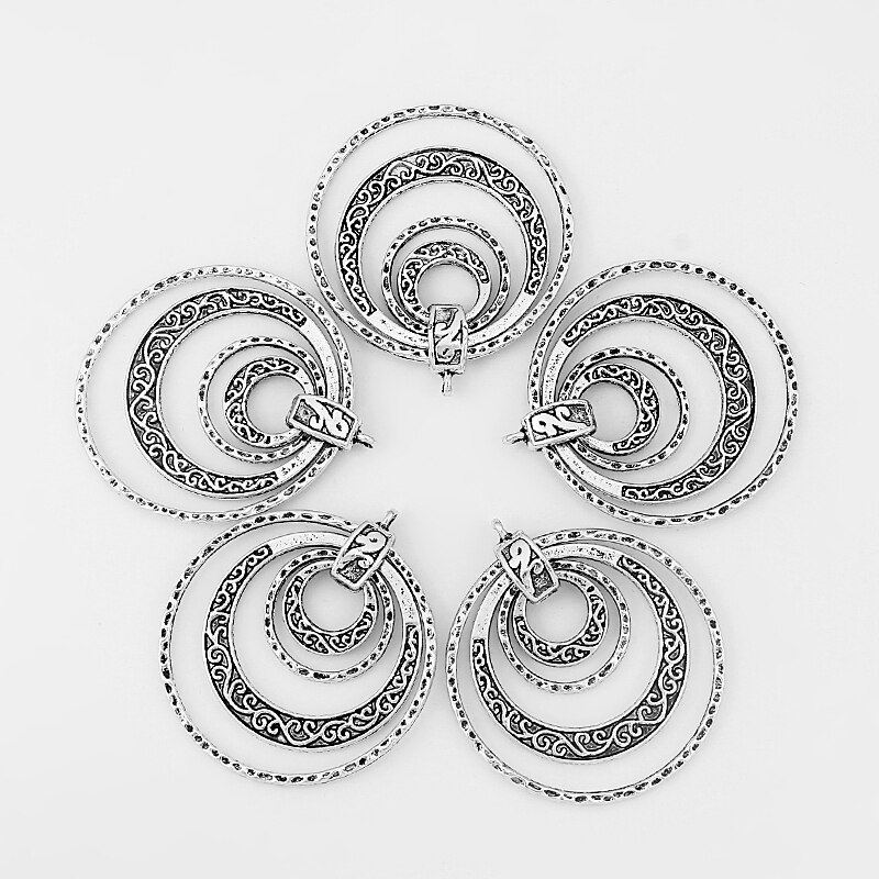 2 sztuk etniczne warstwy koło rzeźbiony kwiat uroki wisiorek dla kolczyk naszyjnik komponenty robić wyrobu biżuterii akcesoria