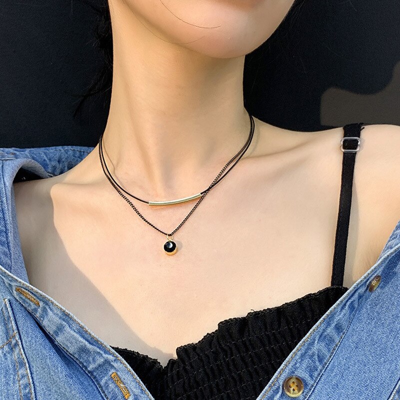 Edelstahl Weiß Hülse Stern Anhänger Halskette Jahrgang Ball Perlen Schwarz Runde Geometrische Kpop Kette Halsband Für Frauen Schmuck