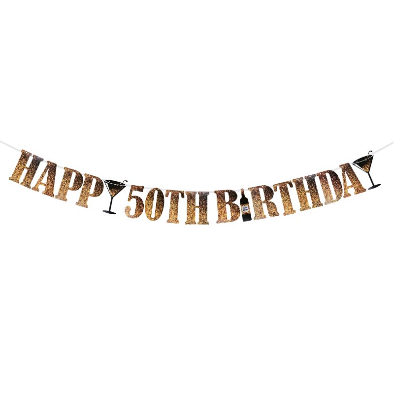 Guirnalda de papel para de cumpleaños de adultos, pancarta de color dorado y negro, de cumpleaños colgante para decoración, 18, 21, 30, 40 y 50 años: B06