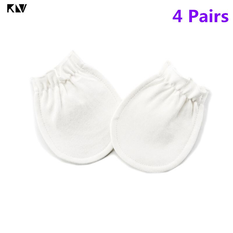 4 pares bebê luvas de algodão recém-nascido infantil elástico proteção rosto anti agarrar respirável anti riscando luvas quentes: White