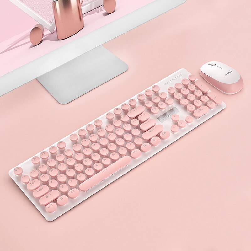 Gelée peigne Ultra mince 2.4G sans fil clavier et souris Combos pour PC portable bonbons rose femmes fille maison bureau clavier souris ensemble: PINK