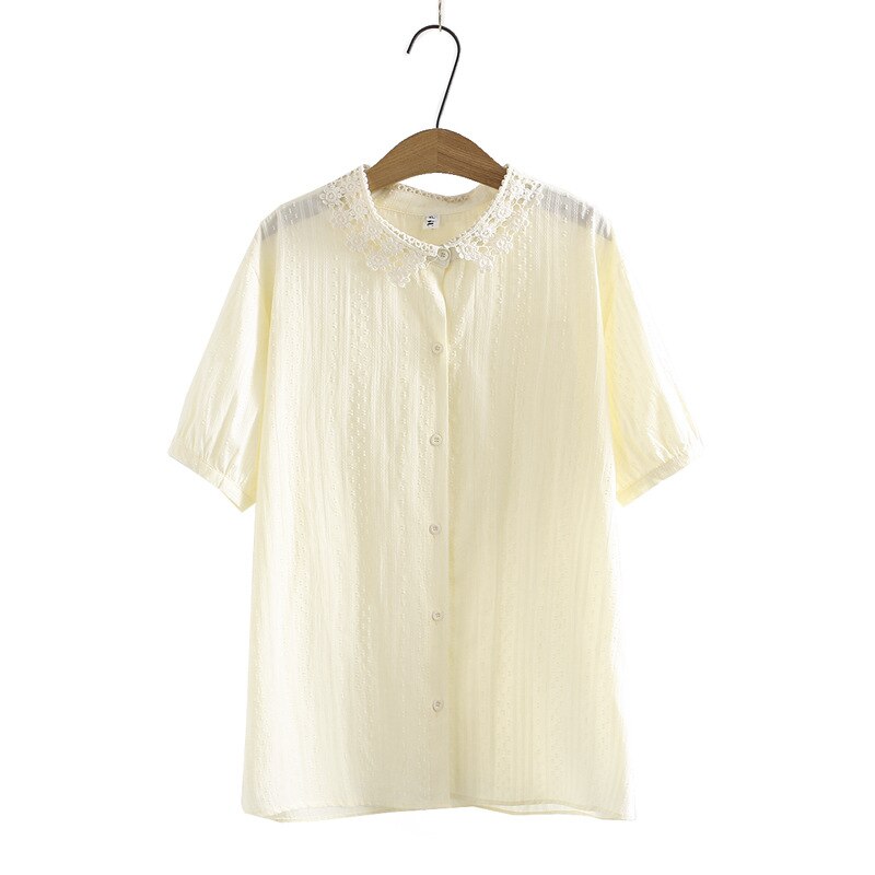Chemisier à manches courtes pour femme, haut ample à boutons, en coton, jaune et blanc, grandes tailles 3xl, 4xl, 5xl et 6xl, été: WHITE / 4XL