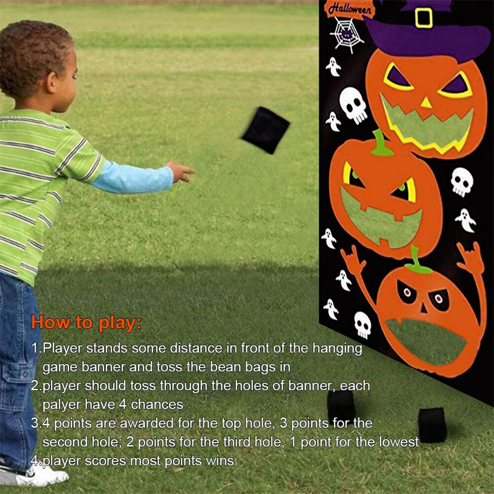 Halloween hauskoja pelejä papupussi heittää pelit lelu setti riippuva huopa kurpitsa banneri 3 kpl papupusseja halloween ulkoiluun