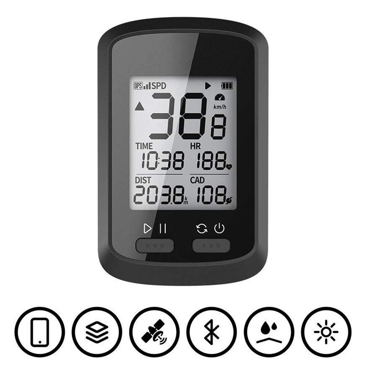Bike Computer Wireless GPS Bicycle Speedometer IPX7 Waterproof Odometer With Automatic Backlight LCD Black