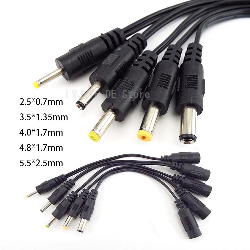 Netzkabel 5,5 x 2,1 mm DC-Buchse, Stromanschluss auf DC-Stecker, 5,5 x 2,5 mm, 3,5 x 1,35 mm, 4,0 x 1,7 mm, 4,8 2,5 0,7 Verlängerungsstecker