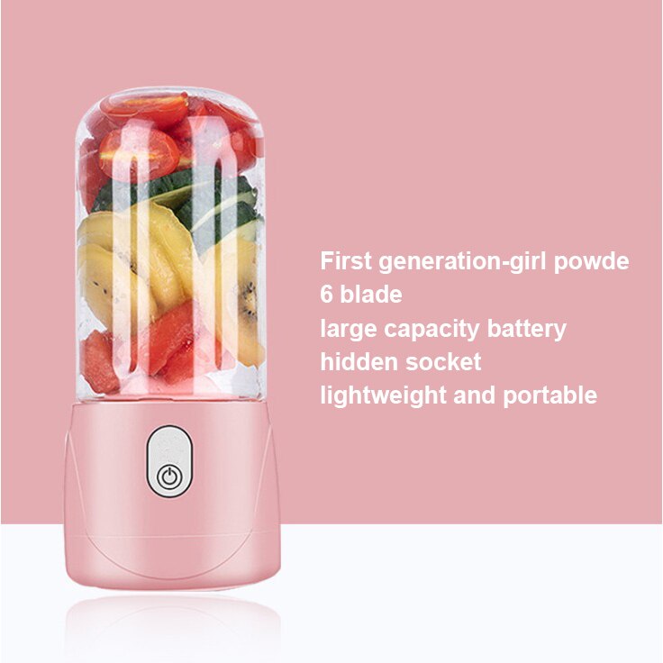 400Ml Draagbare Usb Oplaadbare Sap Machine Smoothie Maker Elektrische Mixer Keuken Juicer Maker Blenders Machine Fles Sap: 6 blades Pink