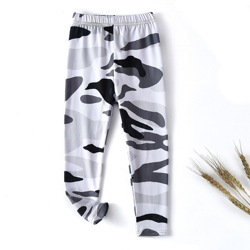 Girls Leggings Children Camouflage Pants Skinny Leggins For Girl All-match Teenager Slim Trousers Clothing 1-10years: Gray / 9-10Y