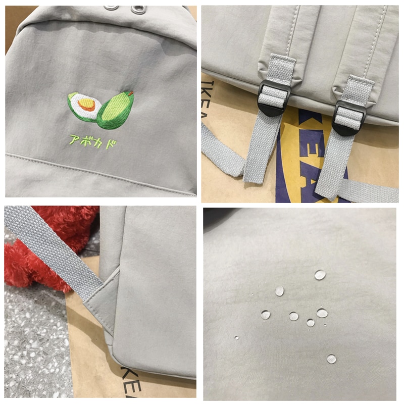 Menghuo Large Capacity Casual Waterproof Nylon Women Backpack Cute Cartoon Fruit Embroidery Girl Preppy School Backpack Mochilas