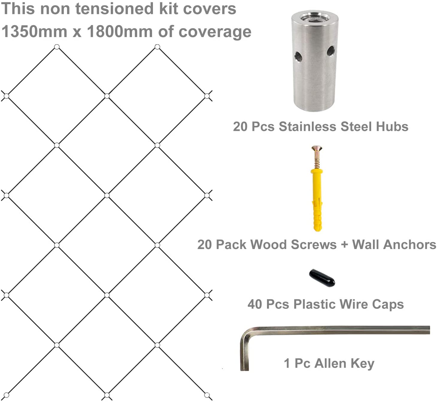 20Pcs Green Wall Stainless Steel Hubs, Wire Trellis Kits for Climbing Plants, 40mm Trellis Wire Hubs for 1/8&quot; Wire Rope Cable