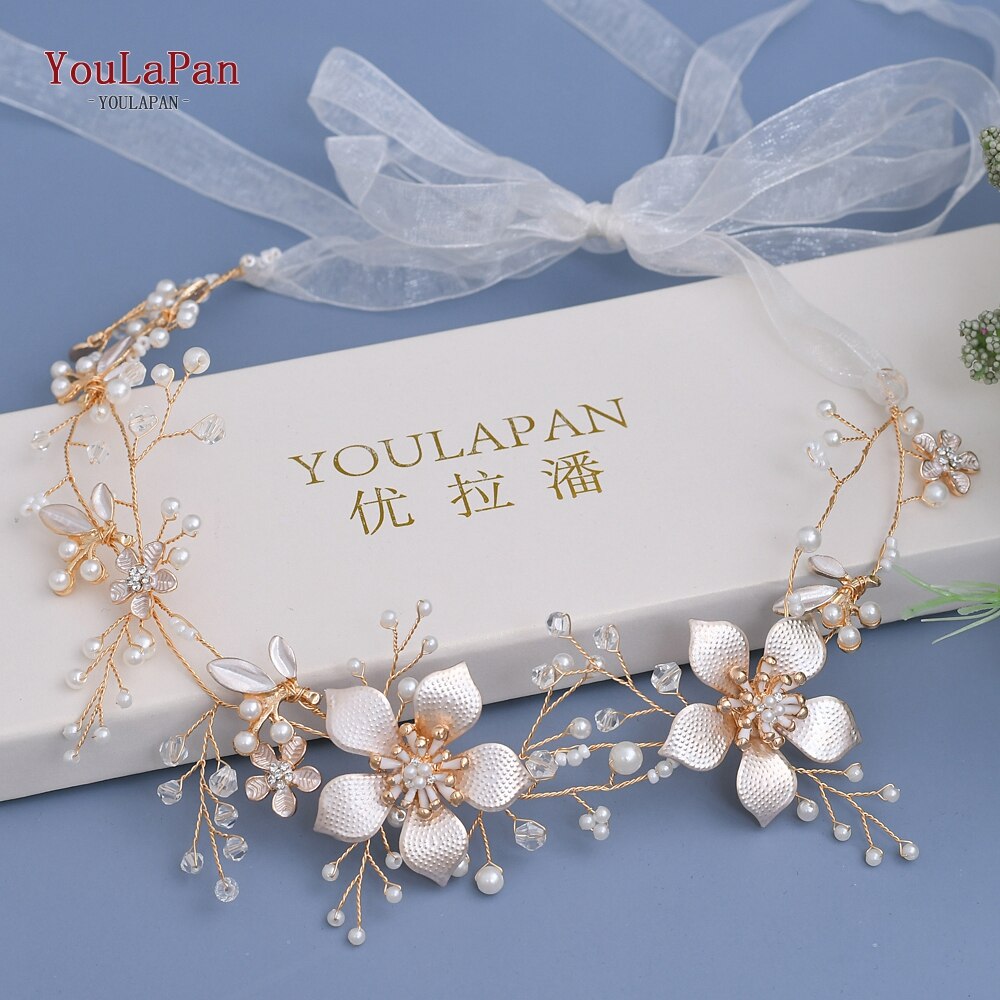 Tu La Pan HP357, diadema de aleación con flores para boda, diamantes de imitación, diadema blanca de Organza para novia, Tiara de para mujer, flor, pieza de pelo nupcial