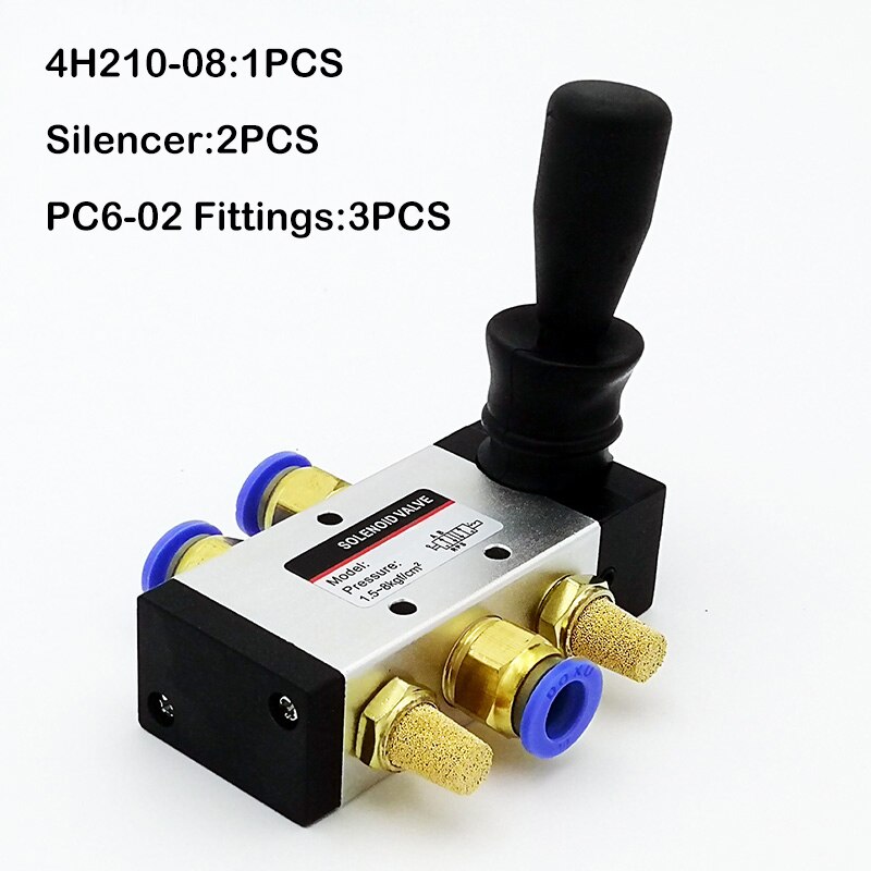 4 t 210-08 1/4 " 2 posisjon 5 port luft manuell ventil pneumatisk reguleringsventil 5/2 -veis håndspakbetjent kontrollventil: 4 t 210-08 og  pc6-02