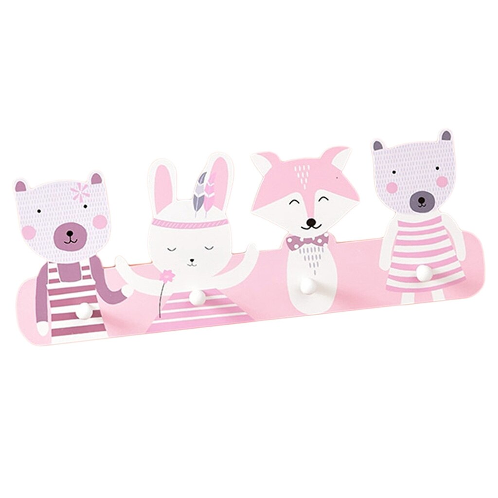 Jolis cintres muraux en bois de dessin animé | 4 crochets adhésifs, crochet de décoration de chambre d'enfant pour manteau de serviette, sacs de clés: B