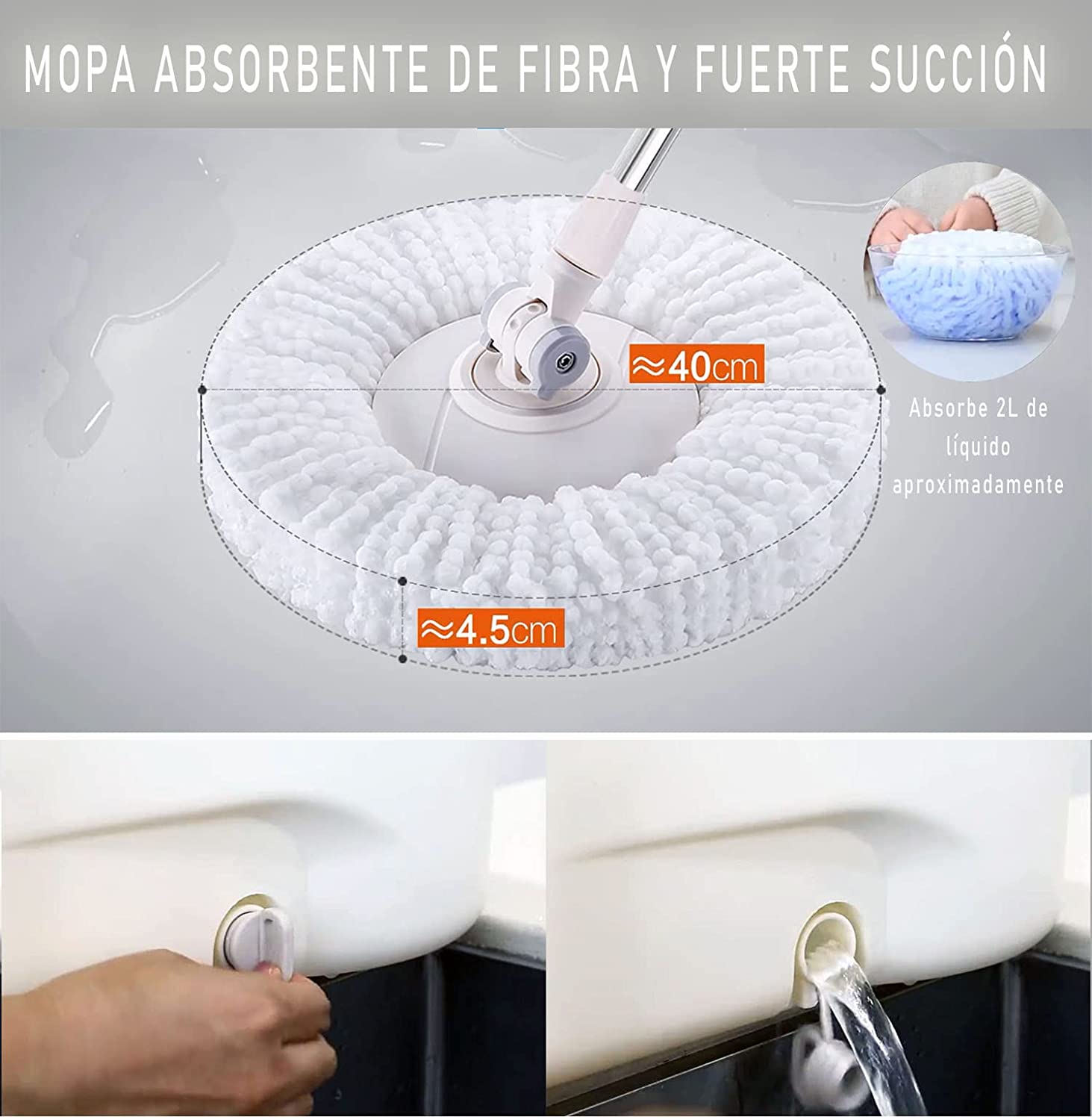 Mop and bucket set with swivel head 360 degree Microfiber mop and Turbo drainer mop set includes 1 additional mop