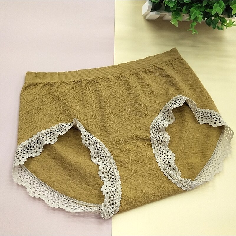 Women Lace Seamless Panties Girls Underwear Soft Spandex Sports Briefs Ladies Lingerie: Brown