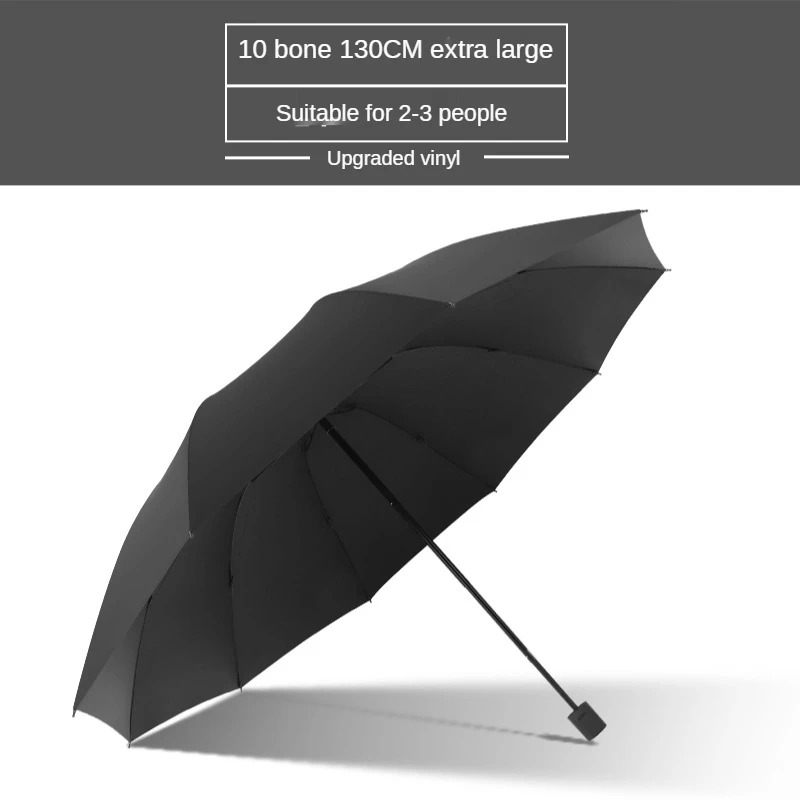 Supergroßer faltbarer Regenschirm, Allwetter-Regenschirm für drei Personen, 10-knochenverstärkter Sonnenschutz mit UV-Schutz: Schwarz