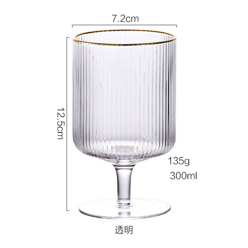 Glas Cup Goblet Verticale Patroon Gouden Rand Dessert Cup Milkshake Beker Sap Drinkware Rode Wijn Fles: Default Title