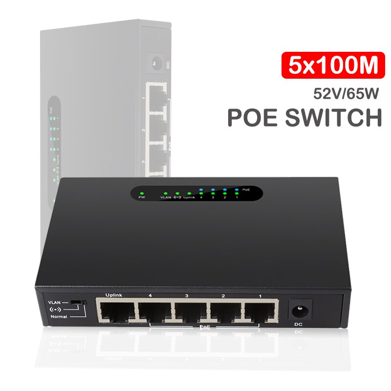 POE Switch RJ45 Ethernet Switch 4 POE Port + 1 Uplink MINI adapters Support Extend 250m 52V/65W network switch 5 Port Fast speed