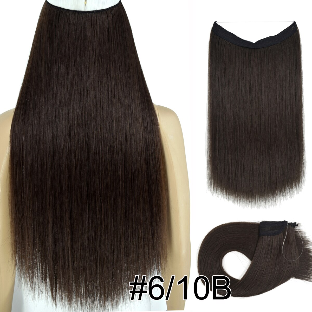 Topreety Halo Hair Extensions Onzichtbare Elastische Draad Verborgen Haarstukken Geen Clip Hittebestendige Synthetische Vezel TPYLS90: 6-10B