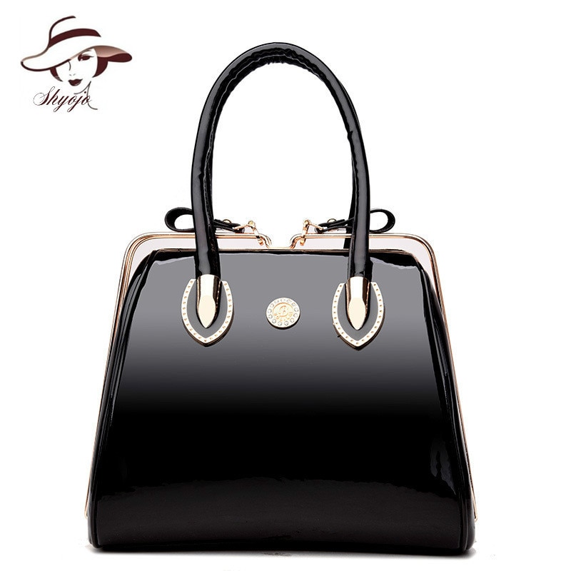 Luxe en cuir verni noir femmes sac dames célèbre sac à main sac à main sac à main fourre-tout sac à bandoulière