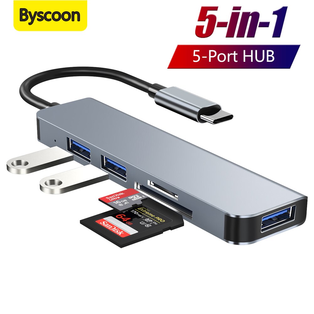 Byscoon Type C HUB 5 In 1 USB C HUB To USB 3.0 ORG Laptop Docking Station SD/TF Card Adapter For Huawei MateBook X Pro 14 13