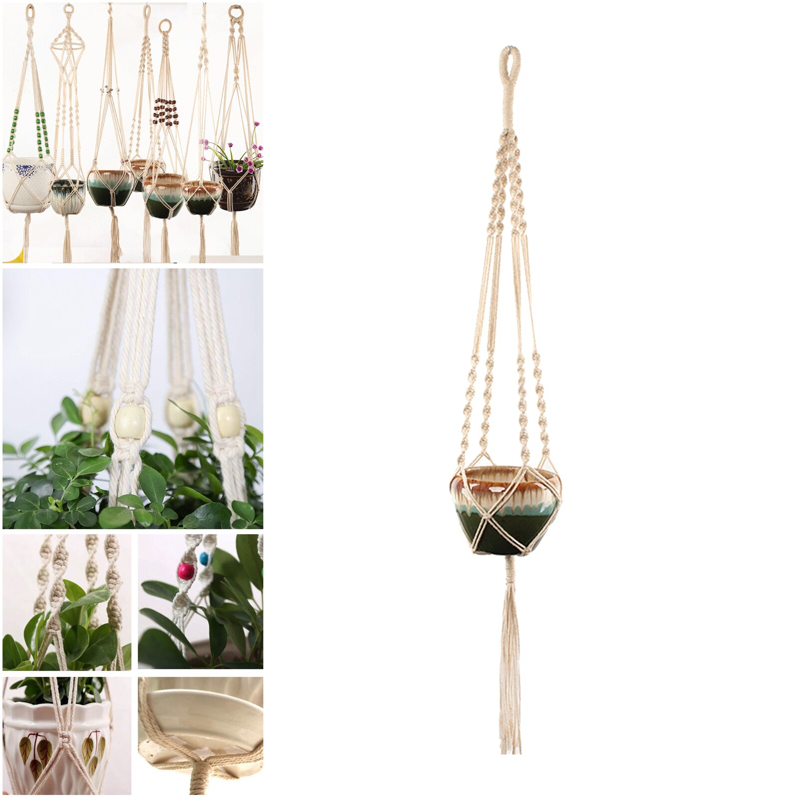 Macrame Plant Hanger Cotton Cord Flower Pot Holder 100cm Inddor Decorative: style 3