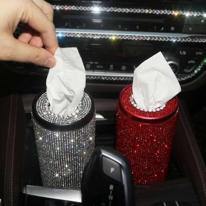 Car diamond tissue box female cute car interior supplies decoration crystal sticker diamond pumping box car round