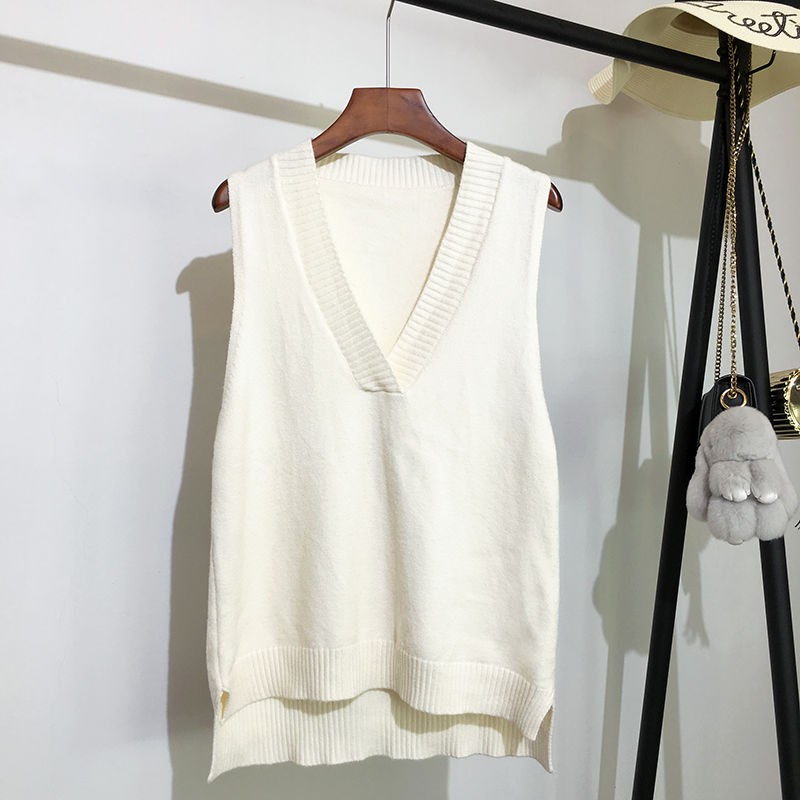Chaleco tejido cuello pico para mujer, suéter coreano salvaje suelto, sin mangas, novedad de otoño e invierno