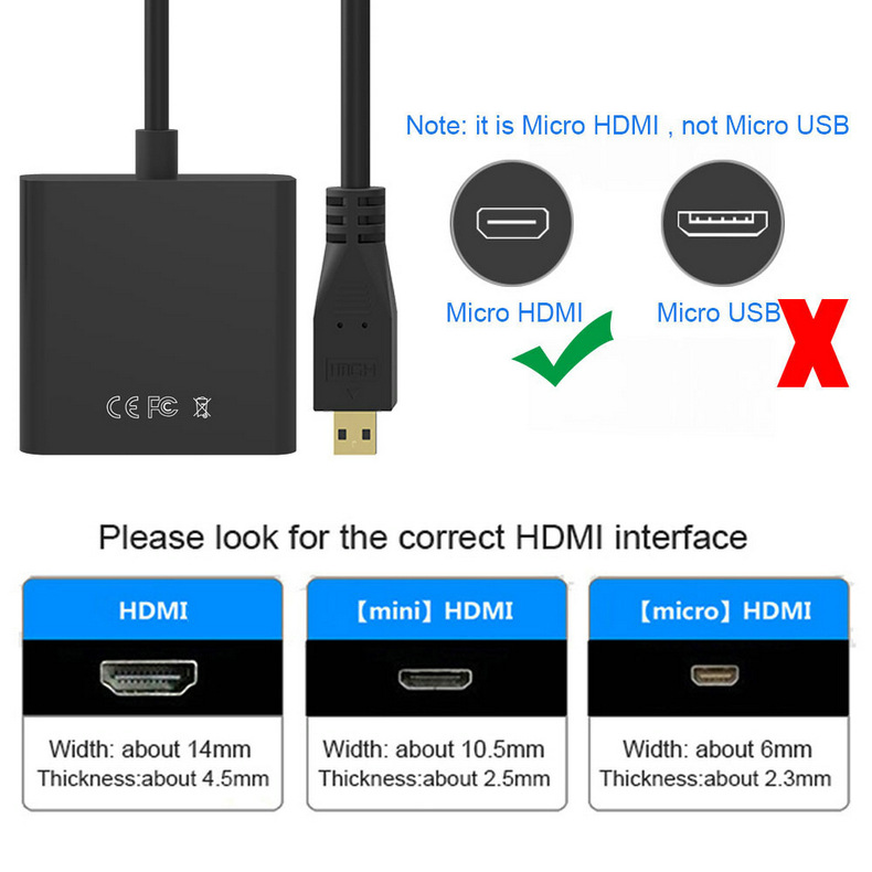 Male Micro HDMI to Female VGA Adapter Active Micro HDMI to VGA Video cable Converter for Laptop Projector HDTV