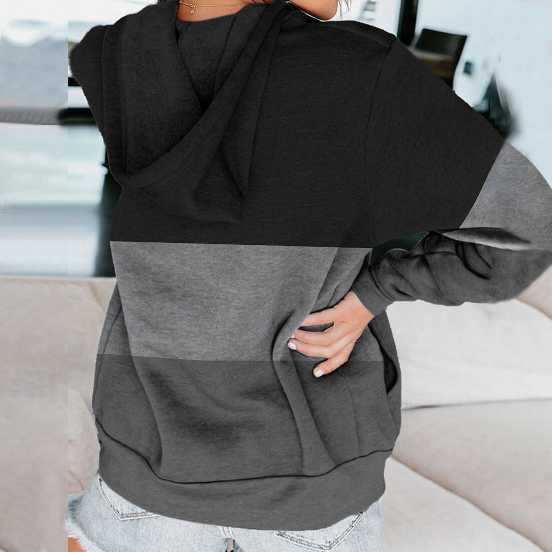 Women's Full Zip Up Hoodie Striped Panel Long Sleeve Sports Hoodie Sweatshirts with Pockets Jacket Coat for Women Arrivals