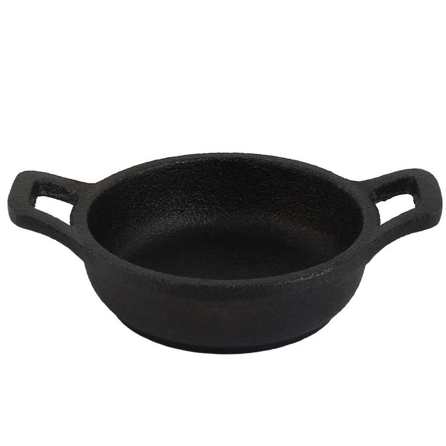 Mini iron pot wok with uncoated loop handle 2 handle cast frying pan