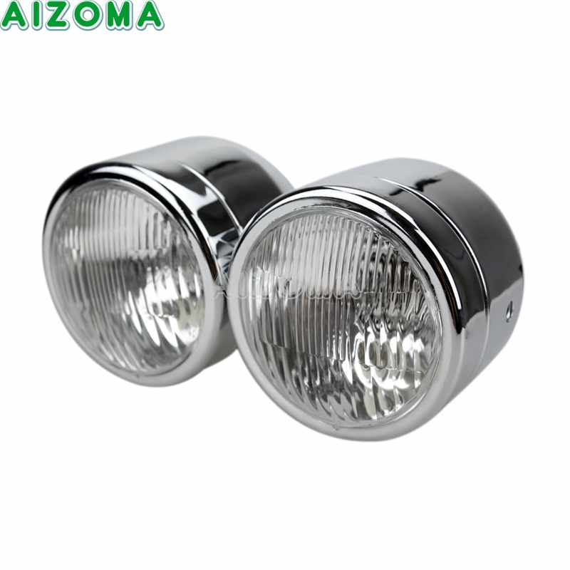 Motorcycle Twin Round Headlight Dual Sport 4" Double Dominator Head Lamp Light for Honda Yamaha Suzuki Cafe Racer Vmax Vmx 1200: 655 Chrome
