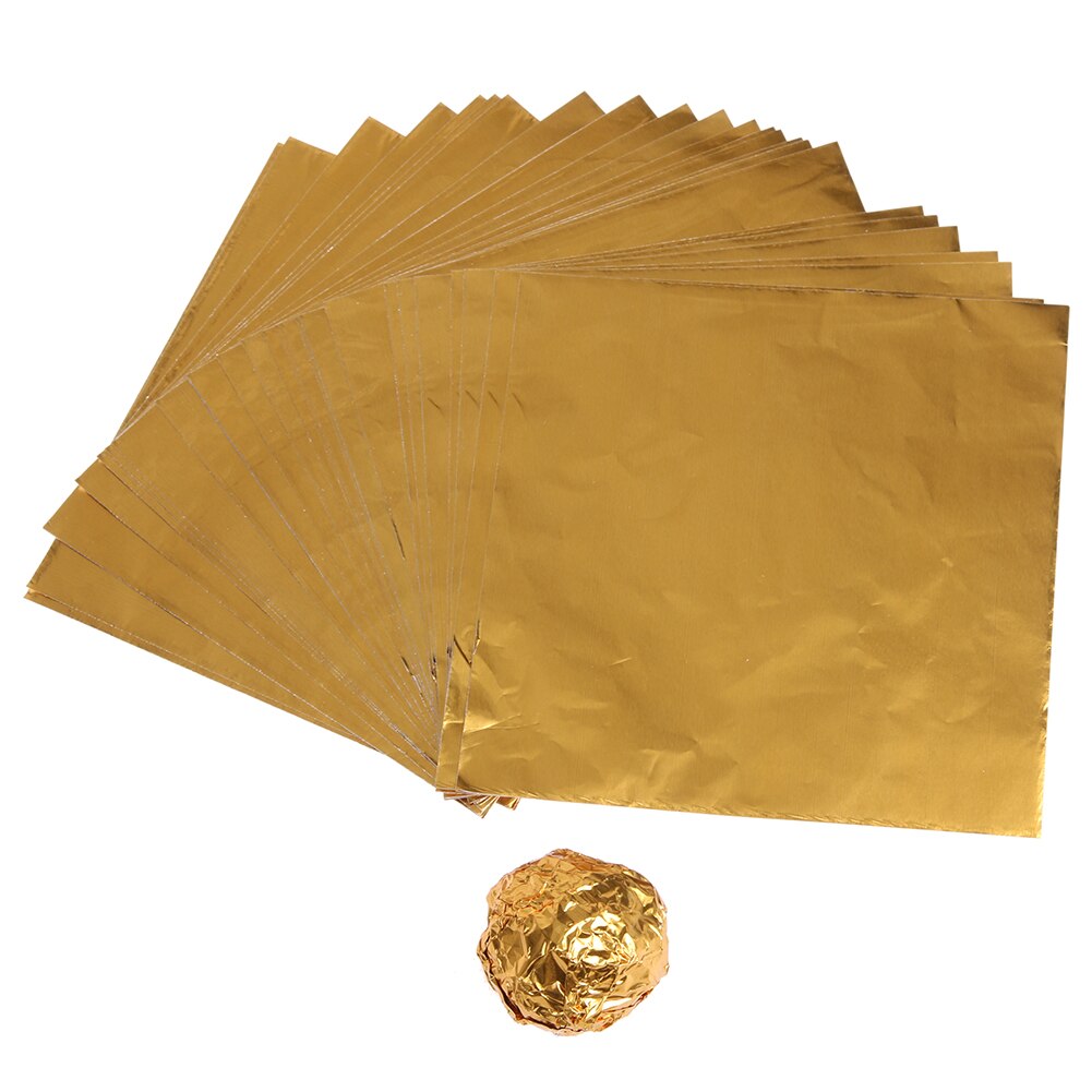 Square Foil Wrapper Package Paper Sweets Tinfoil Lolly Party Crepe Paper Sheets Candy Chocolate Sweets Confectionary: Gold