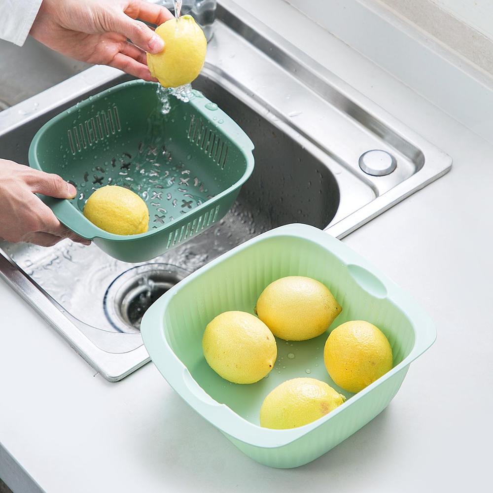 2 sztuk/zestaw zlewozmywak podwójny kosz spustowy mycia owoców Colanders ociekaczem umywalka warzywa spustowy sito robić mycia żywności filtry