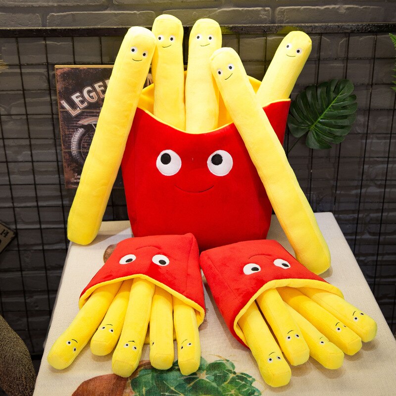 Juguetes de peluche con dibujos de patatas fritas para niños, relleno suave de felpa, almohada de abrazo, bolsa divertida de patatas fritas, creativos