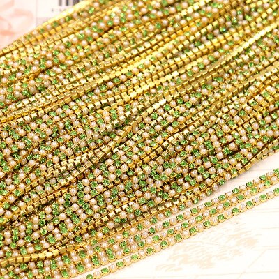 1yard12 kleur Parel klauw ketting 2mm water boor parel klauw ketting parel ketting kledingstuk naaien DIY craft kleding accessoires: Gold Light green